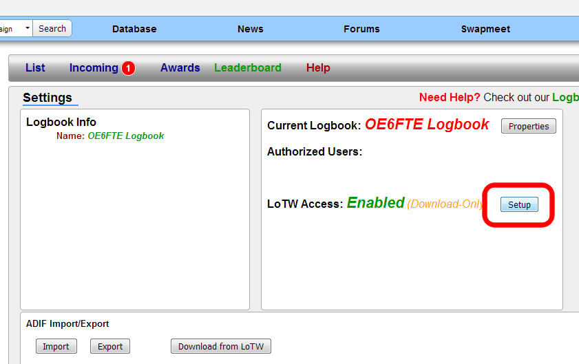 LoTW Access setup